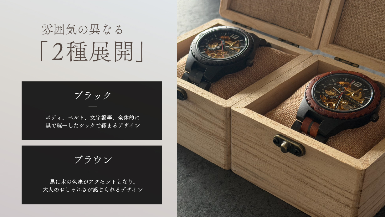 高級木材【黒檀】× 精密機構が美しい【自動巻き・スケルトン】の木製